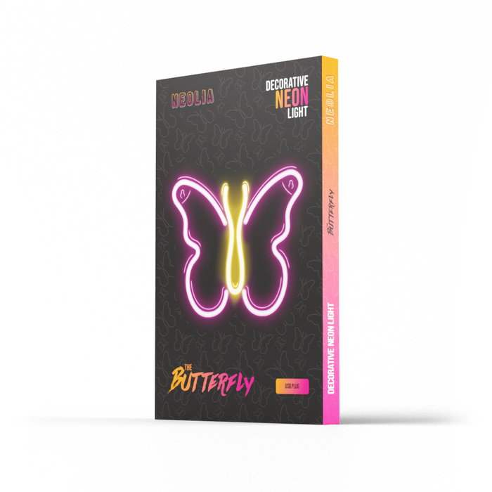 Neolia Lampe Néon LED Forever Papillon Rose avec USB, interrupteur, câble 2m, 22.5cm