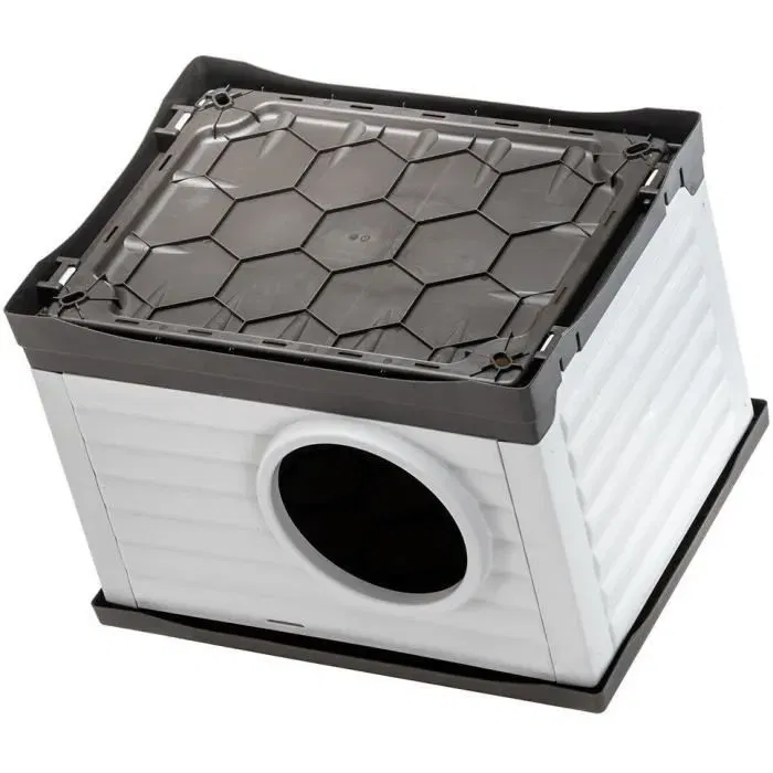 Ferplast Petvilla 60 Niche pour chiens et chats, Extérieure en résine thermoplastique recyclée, 54 x 43 x 38.5 cm, Blanc/Gris