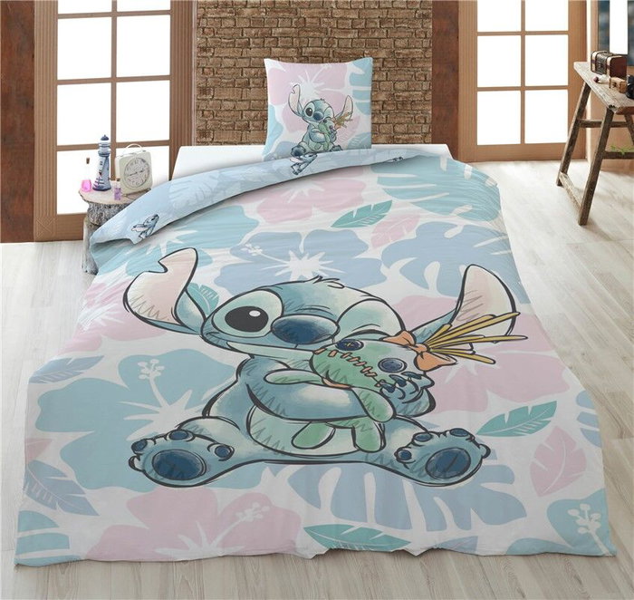 DISNEY Housse de couette Stitch 140x200 cm avec housse d'oreiller 65x65 cm en coton polyester 50/50 pour lit 90 cm DISNEY Housse de couette Stitch 140x200 cm avec housse d'oreiller 65x65 cm en coton polyester 50/50 pour lit 90 cm
