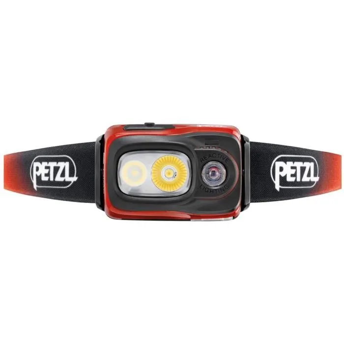 Petzl SWIFT RL Lampe frontale rechargeable 1100 lm USB IPX4 Noir/Orange (Batterie intégrée 2350 mAh, lumière rouge/blanc, sangle réglable)