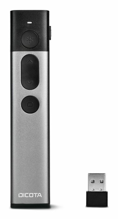 Dicota Présentateur Laser sans Fil avec Laser Vert et Récépteur USB, Batterie Rechargeable, Portée 30m