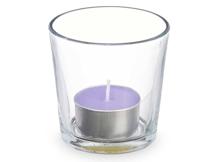 Acorde Porte-bougie Tealight Lavande 6 Heures en Verre Violet 7x7x7 cm (Set de 12)