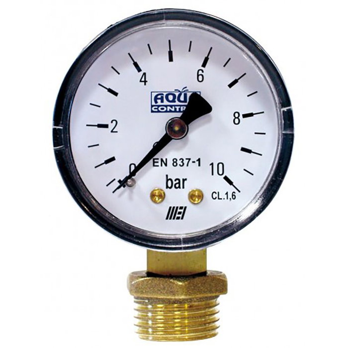 Aqua Control Manomètre pour pression d'eau 0-10 bars, connexion ¼ pulg - ½ pulg Aqua Control Manomètre pour pression d'eau 0-10 bars, connexion ¼ pulg - ½ pulg