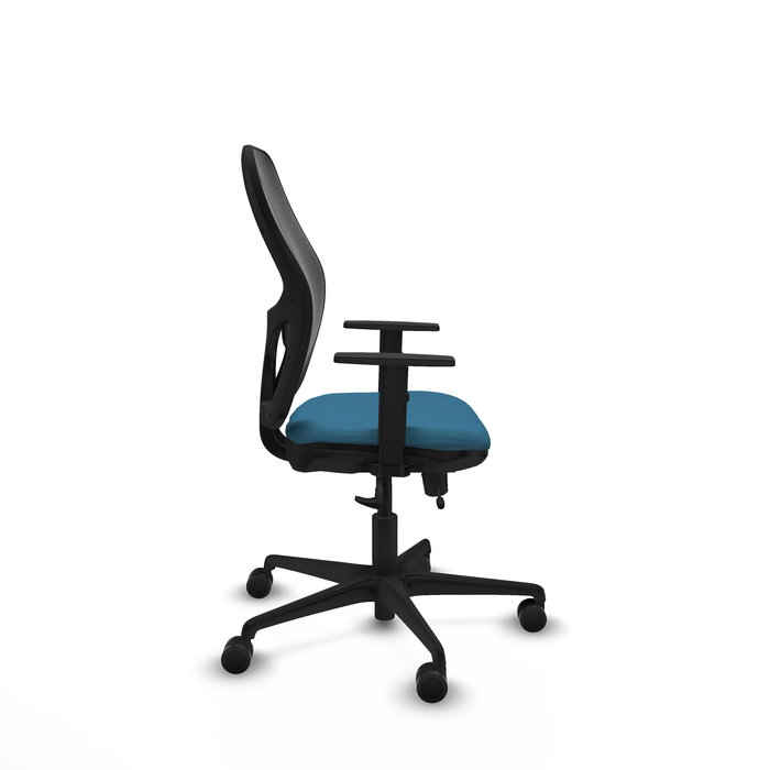 Chaise Jorquera Synchrone/Traslack tissu Vert pétrole Maille Noir Base en nylon noir Accoudoir 1D Sans appui-tête Roulettes 65mm nylon
