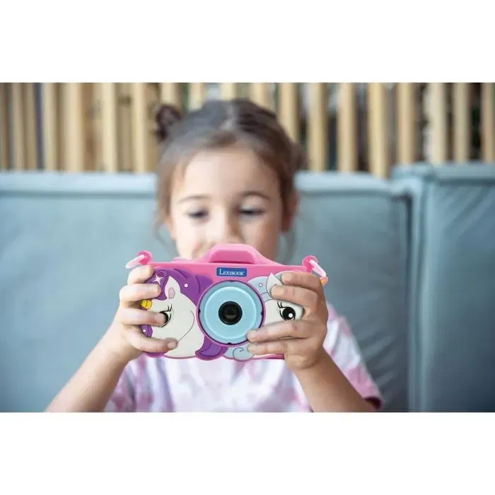 Lexibook Camera pour Enfants Rechargeable USB-C avec Protection en Silicone Licorne - Pour Enfants à Partir de 3 Ans, Utilisation Intérieure