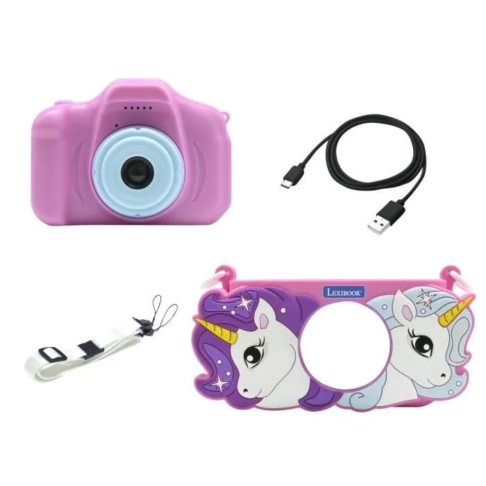 Lexibook Camera pour Enfants Rechargeable USB-C avec Protection en Silicone Licorne - Pour Enfants à Partir de 3 Ans, Utilisation Intérieure