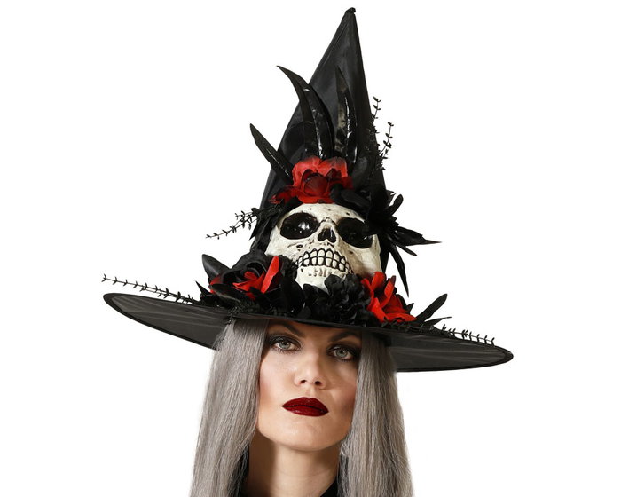 Sombrero De Bruja Chapeau de Sorcière Noir avec Crâne et Détails Gothiques pour Halloween, Théâtre et Séances Photo Effrayantes Sombrero De Bruja Chapeau de Sorcière Noir avec Crâne et Détails Gothiques pour Halloween, Théâtre et Séances Photo Effrayantes