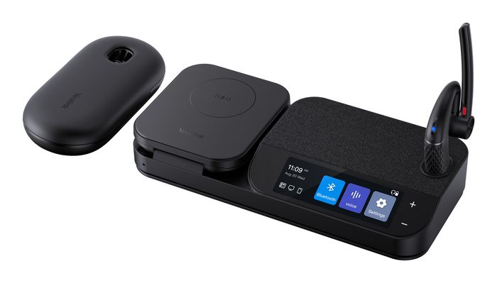 Yealink BH71 Workstation Pro Casque Bluetooth UC Professionnel avec Station d'accueil, Charge Sans-fil Qi, Écran Tactile, Réduction de Bruit 4 Micros, Autonomie 30h