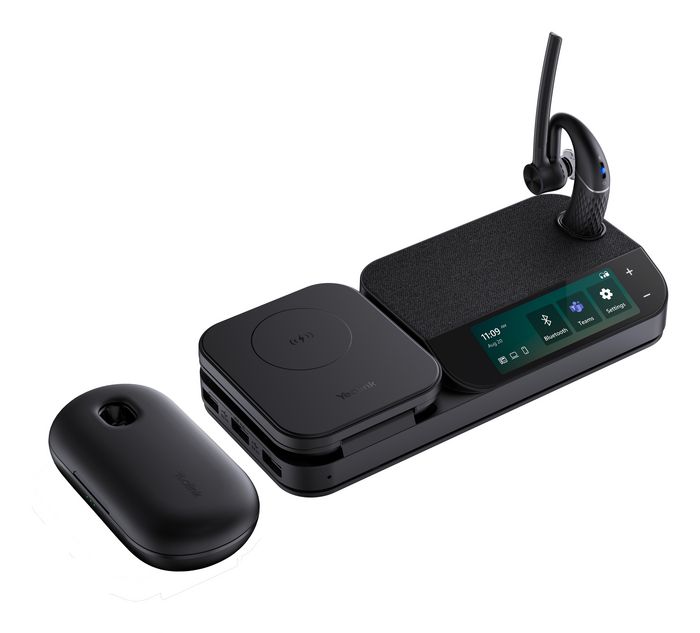 Yealink BH71 Workstation Pro Casque Bluetooth UC Professionnel avec Station d'accueil, Charge Sans-fil Qi, Écran Tactile, Réduction de Bruit 4 Micros, Autonomie 30h