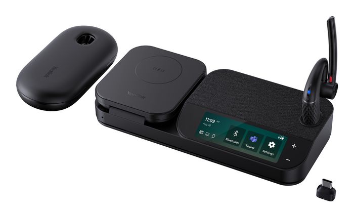 Yealink BH71 Workstation Pro Casque Bluetooth UC Professionnel avec Station d'accueil, Charge Sans-fil Qi, Écran Tactile, Réduction de Bruit 4 Micros, Autonomie 30h