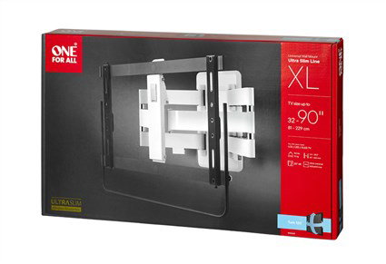 One For All WM6661 Support Mural TV Ultra Slim à Pivot 120°, Blanc/Noir, Compatible 32 à 90 pouces