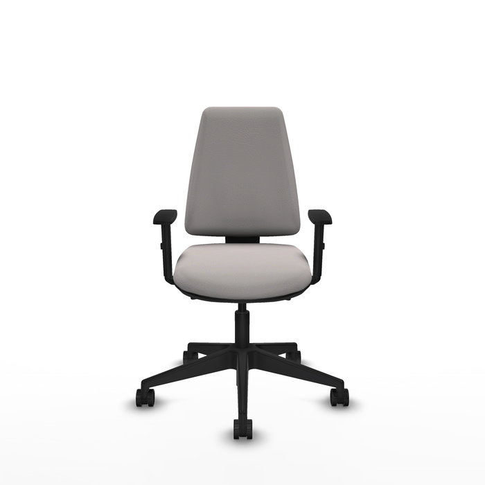 Chaise Elche Asynchrone Cuir écologique Blanc Base pyramidale noire Accoudoir 1D Sans appui-tête Roulettes 65mm nylon