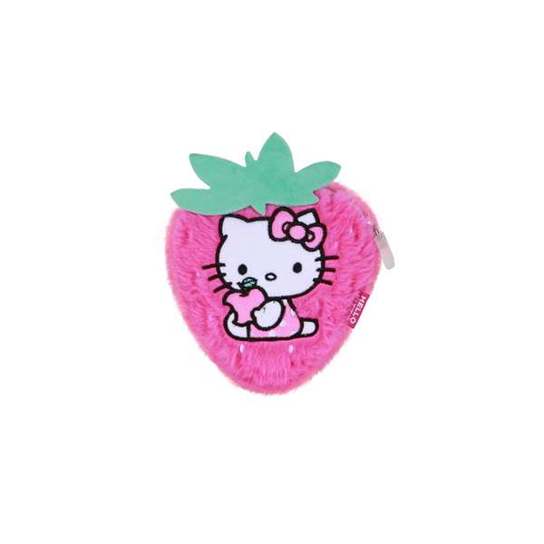 Hello Kitty Monedero Soft Porte-monnaie fourrure motif fraise pour enfants en polyester rose 13x13x4 cm