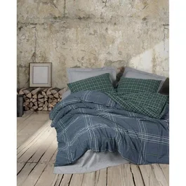Parure de lit 1 place 220x240 cm - 1 housse de couette + 2 taies 60x60 cm - 50% coton, 50% polyester, 145 fils - Bleu