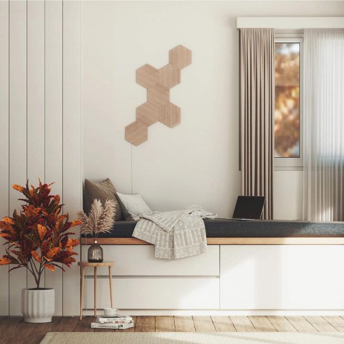 Nanoleaf Elements Starter Kit 7 Panneaux - Hexagones Luminaires Connectés Modulaires avec Design Bois et Application pour Scènes d'Ambiance