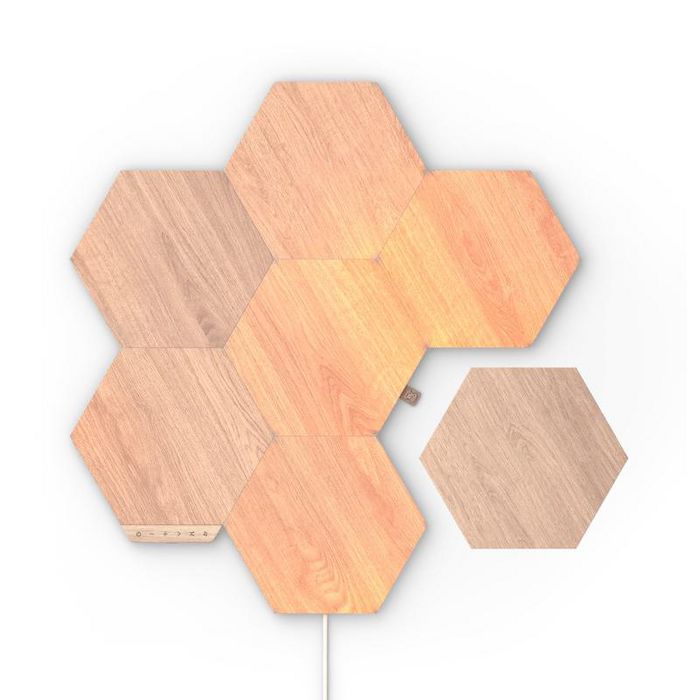 Nanoleaf Elements Starter Kit 7 Panneaux - Hexagones Luminaires Connectés Modulaires avec Design Bois et Application pour Scènes d'Ambiance