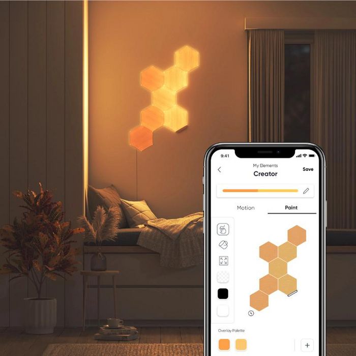 Nanoleaf Elements Starter Kit 7 Panneaux - Hexagones Luminaires Connectés Modulaires avec Design Bois et Application pour Scènes d'Ambiance