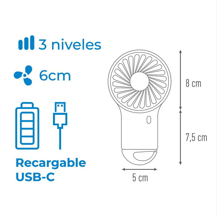 Edm Ventilateur de poche avec crochet, 3 vitesses