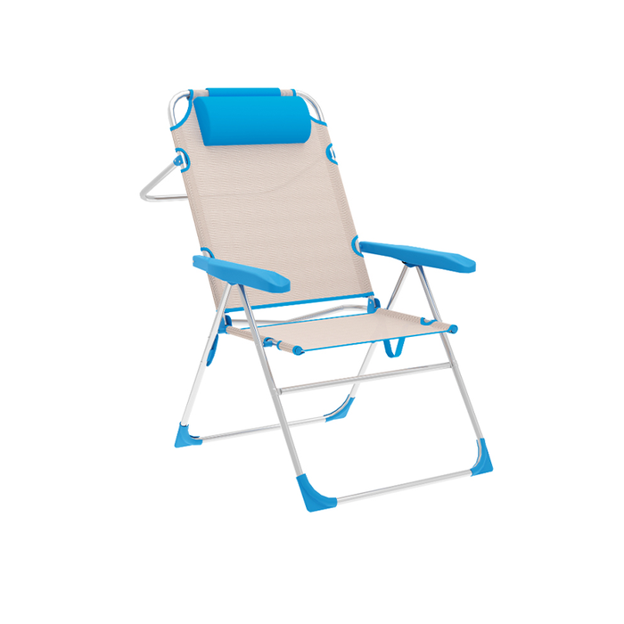 Marbueno Chaise Pliante 5 Positions Aluminium Textilène Beige/Bleu 67x66x99 cm 10174 Marbueno Chaise Pliante 5 Positions Aluminium Textilène Beige/Bleu 67x66x99 cm 10174