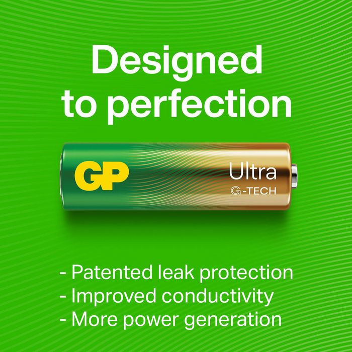 GP Pile alcaline GP Ultra 9V 1604AU/6LF22 (lot de 1) - Technologie G-Tech, protection anti-fuites, durée de conservation 10 ans, marquage Nordic Eco