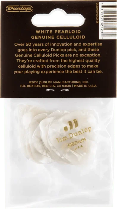 DUNLOP Pack de 12 Médiators Genuine Celluloid Blanc - Medium