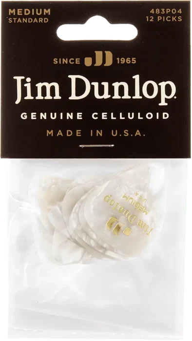 DUNLOP Pack de 12 Médiators Genuine Celluloid Blanc - Medium