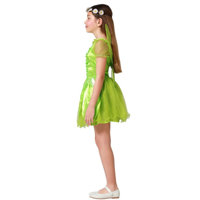 Déguisement Fée Clochette Vert Brillant pour Fille, Ensemble Robe et Ailes, 3-4 Ans - Polyester