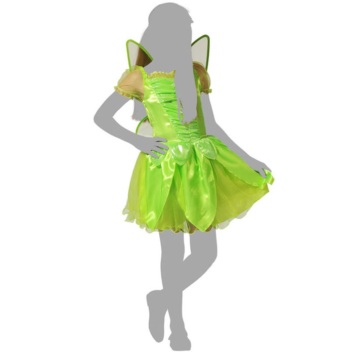 Déguisement Fée Clochette Vert Brillant pour Fille, Ensemble Robe et Ailes, 3-4 Ans - Polyester