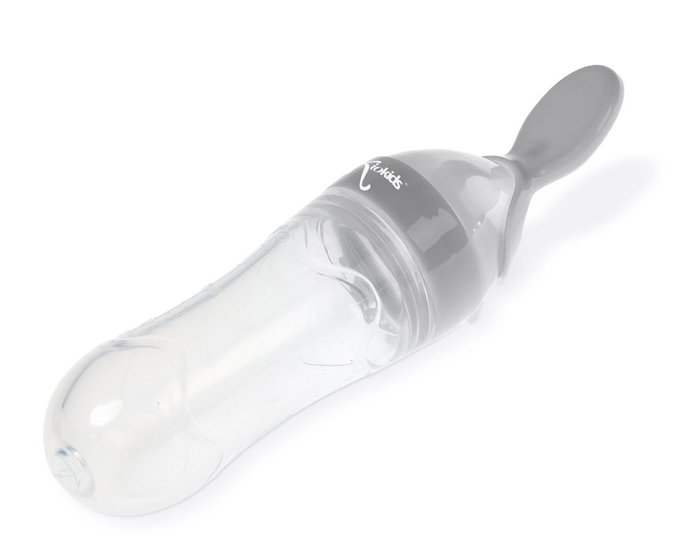 KioKids - Cuchara Dispensadora de Papilla - Cuillère doseuse pour bébé à réservoir en silicone 90 ml, gris - Alimentation simplifiée dès 4 mois