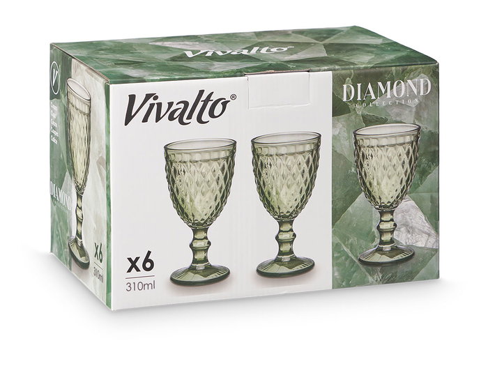 Vivalto Verre Diamant Vert 310 ml 8.8x16.8x8.8 cm (Set de 24)