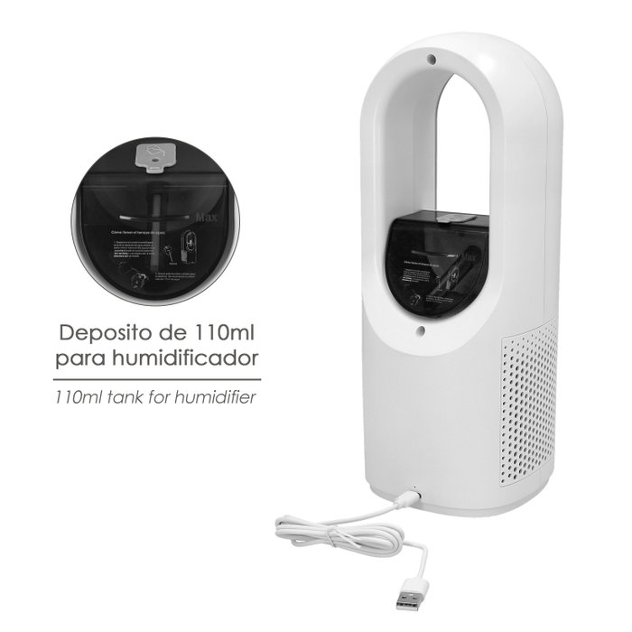 ORYX Ventilateur de table sans pales blanc avec batterie rechargeable