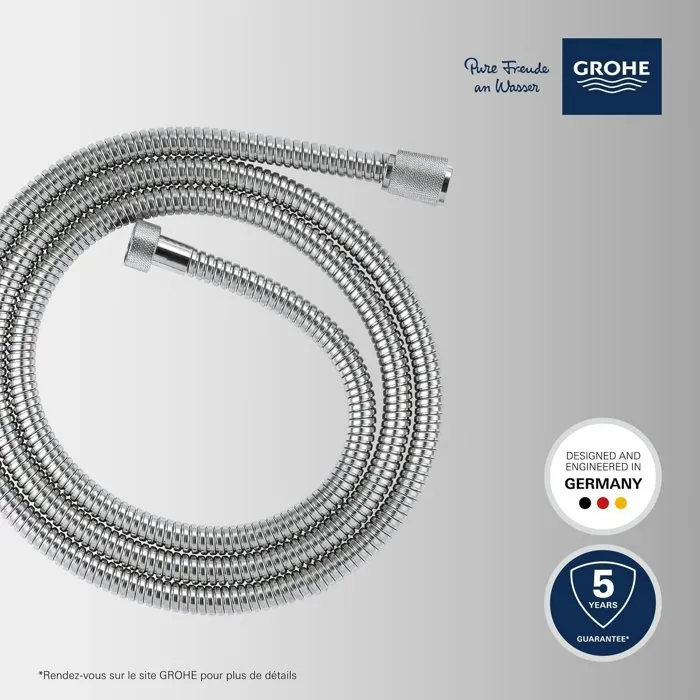 Grohe Flexible de Douche VitalioFlex Metal 2 m Chromé, Connexion G 1/2" x 1/2", Résistant aux Pliures AntiFold, Pression 5 bars