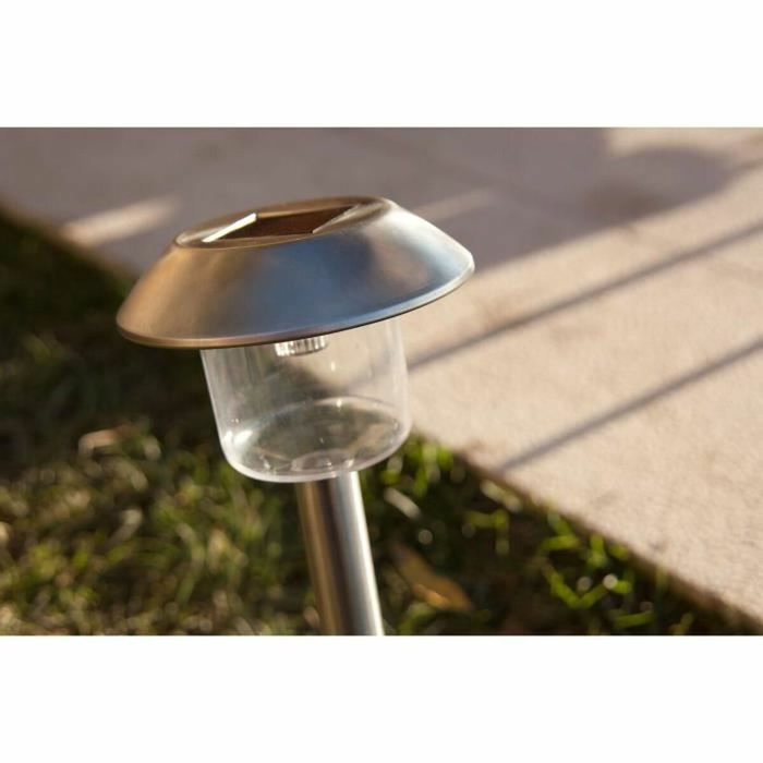 Lumisky Alesia Lot de 8 Balises Solaires LED Argenté en Acier Inoxydable, Blanc Froid 6500K