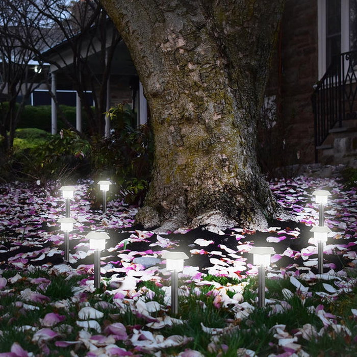 Lumisky Alesia Lot de 8 Balises Solaires LED Argenté en Acier Inoxydable, Blanc Froid 6500K