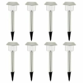Lumisky Alesia Lot de 8 Balises Solaires LED Argenté en Acier Inoxydable, Blanc Froid 6500K