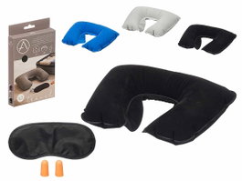 ARTE REGAL Set Oreiller Gonflable, Masque et Bouchons d'Oreilles - Assortiment 3 Couleurs