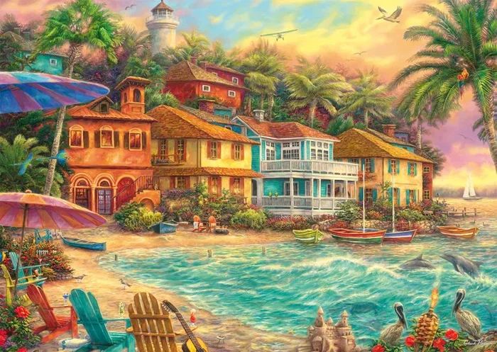 Schmidt Puzzle 1000 pièces - Chuck Pinson - Island Time - Multicolore - 69.3 x 49.3 cm - Jeu pour adultes