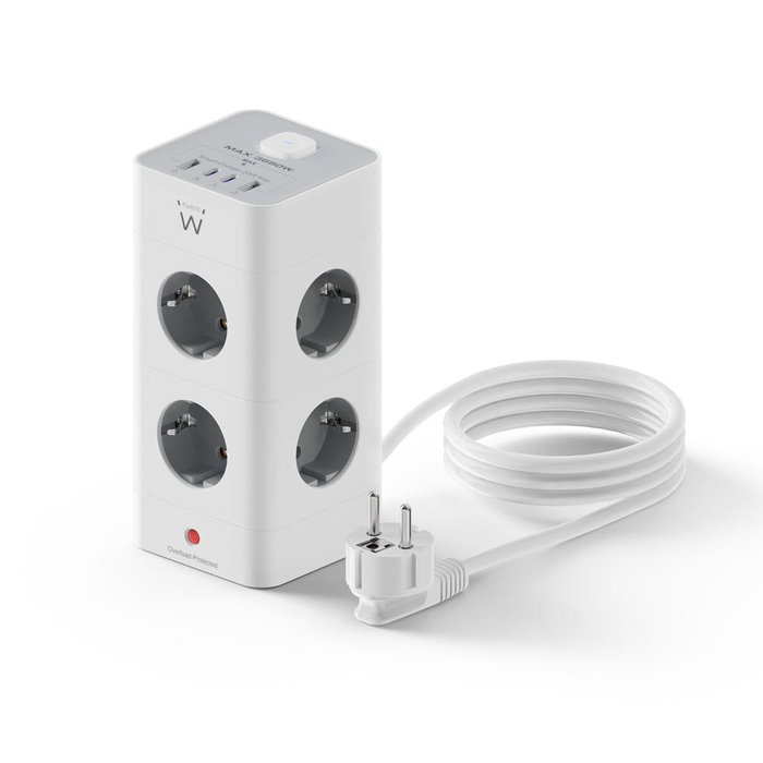 Ewent EW3864 Multiprise Schuko 8 Prises + 4 Ports USB (2 USB-A + 2 USB-C) PD QC 3.0 20W - Protection Surcharge Enfant - Bureau Ewent EW3864 Multiprise Schuko 8 Prises + 4 Ports USB (2 USB-A + 2 USB-C) PD QC 3.0 20W - Protection Surcharge Enfant - Bureau