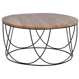 GINER Y COLOMER - Table de salon ronde en bois naturel et métal noir - Diamètre 80 cm x Hauteur 41 cm