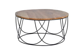 GINER Y COLOMER - Table de salon ronde en bois naturel et métal noir - Diamètre 80 cm x Hauteur 41 cm