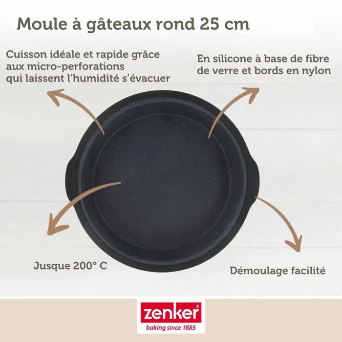 Zenker Moule à Manqué en Silicone Fibre de Verre Noir Ø 25 cm pour Gâteaux Croustillants
