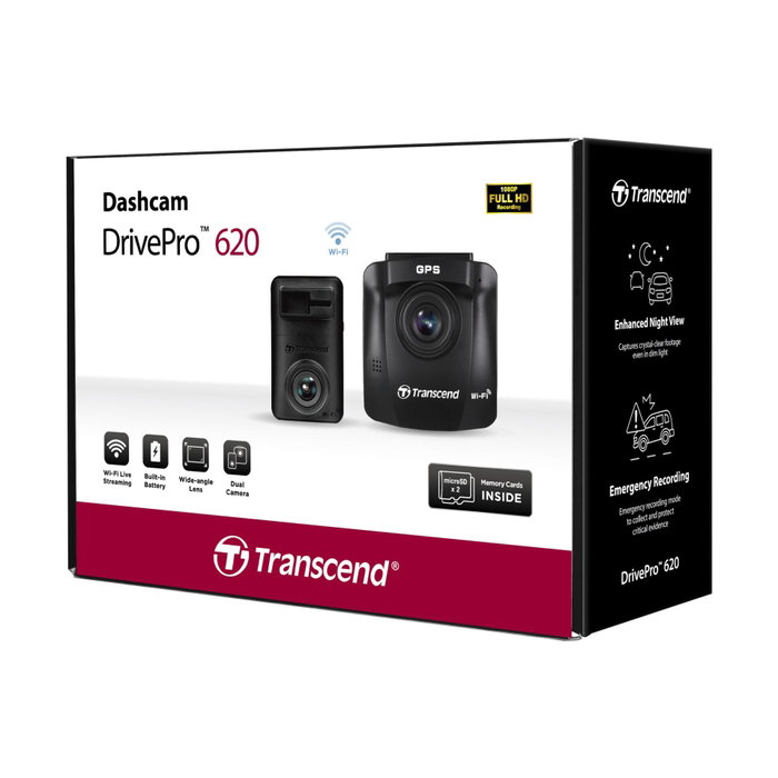 Transcend DrivePro 620 Dashcam Set avec 2 caméras et 2x 32GB microSDHC