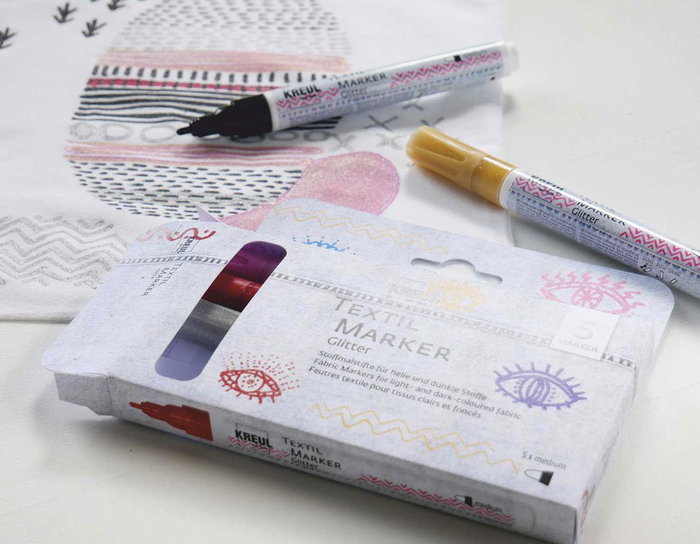 Kreul Set 5 Rotuladores Textile Marker Glitter Purpurina Medium