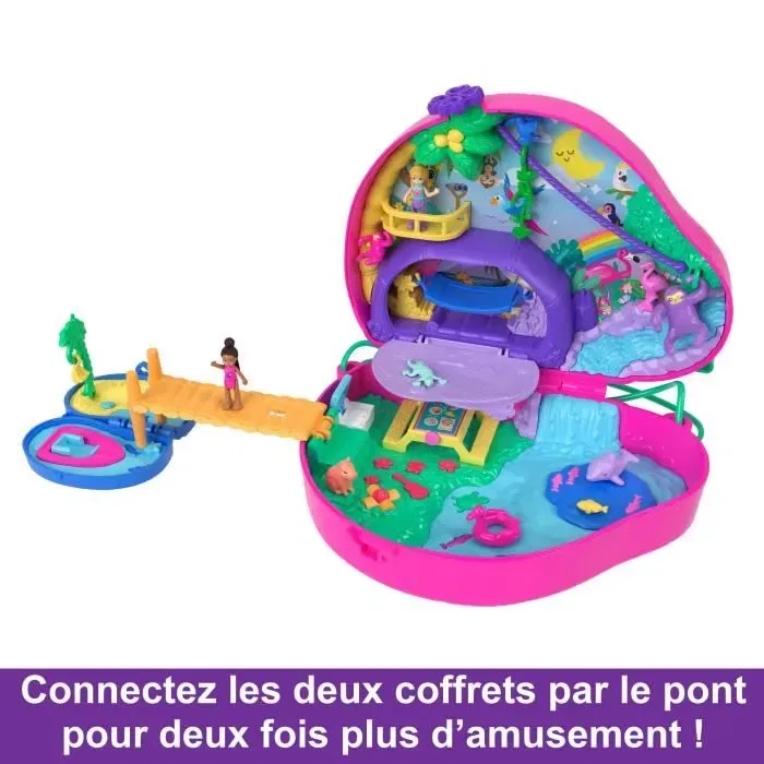 Polly Pocket - Coffret 2 en 1 La Famille des Paresseux, sac surprise de voyage avec bandoulière, 2 figurines et 12 accessoires, jouet pour enfant dès 4 ans, HRD40