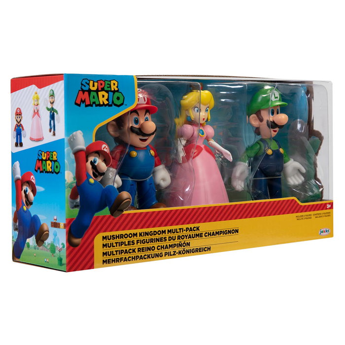 Jakks Pacific - Pack de 3 Figurines Articulées Super Mario de 10 cm (Mario, Luigi, Princesse Peach) - Figurines du Royaume Champignon - Licence Nintendo