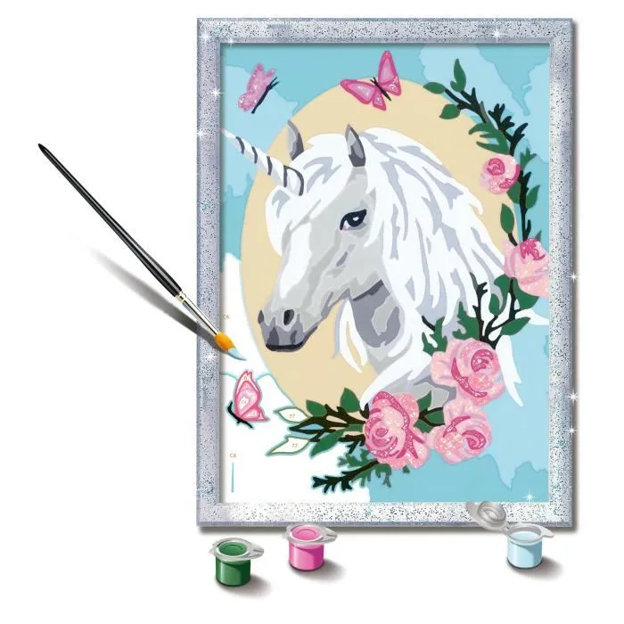 Ravensburger 25834 CreArt Kids - Kit de peinture par numéros Licorne fleurie, 18x24cm, pour enfant dès 9 ans, avec cadre