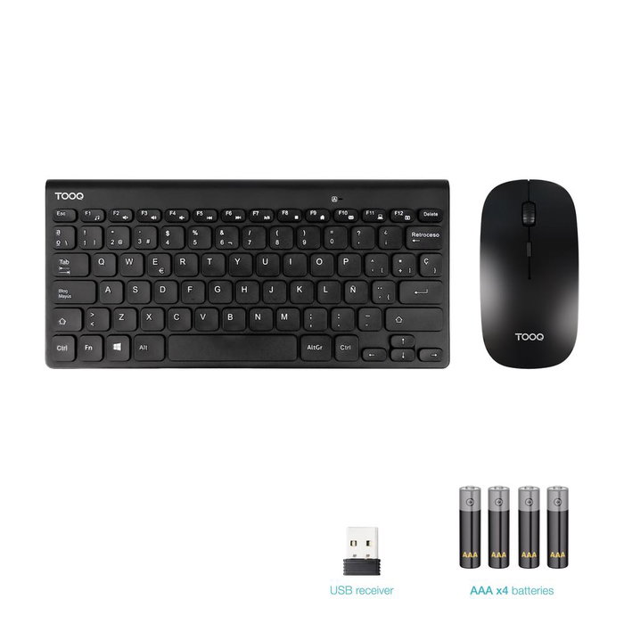 Tooq Ensemble Clavier Compact et Souris Slim Sans Fil Noir