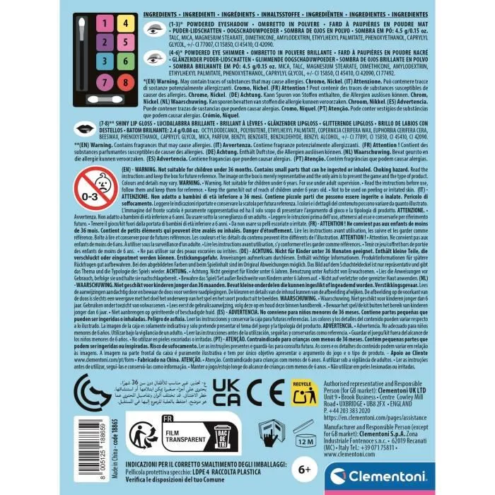 Clementoni Crazy Chic - Palette de maquillage pour enfants avec fards à paupières, gloss et applicateurs - Collection Été Clementoni Crazy Chic - Palette de maquillage pour enfants avec fards à paupières, gloss et applicateurs - Collection Été