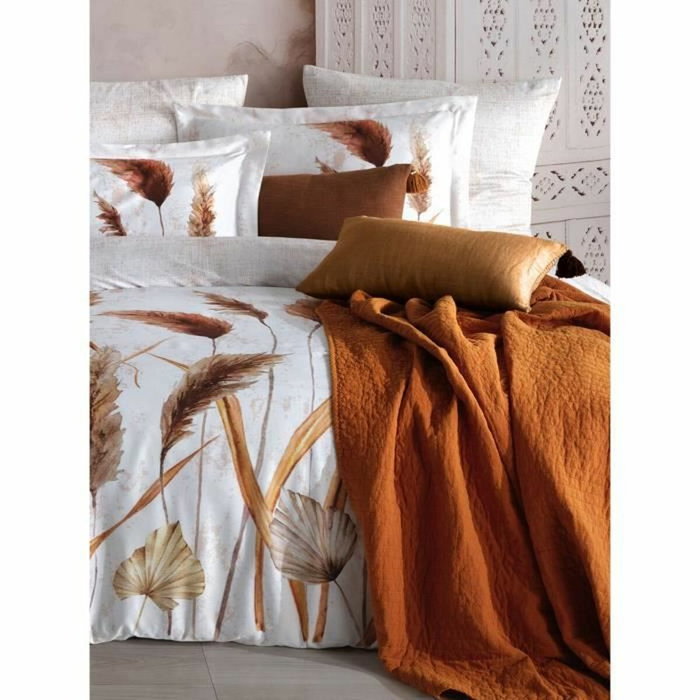 Parure de couette Satin King Blanc-Orange-Brun 220 x 240 cm avec 2 taies d'oreiller Parure de couette Satin King Blanc-Orange-Brun 220 x 240 cm avec 2 taies d'oreiller