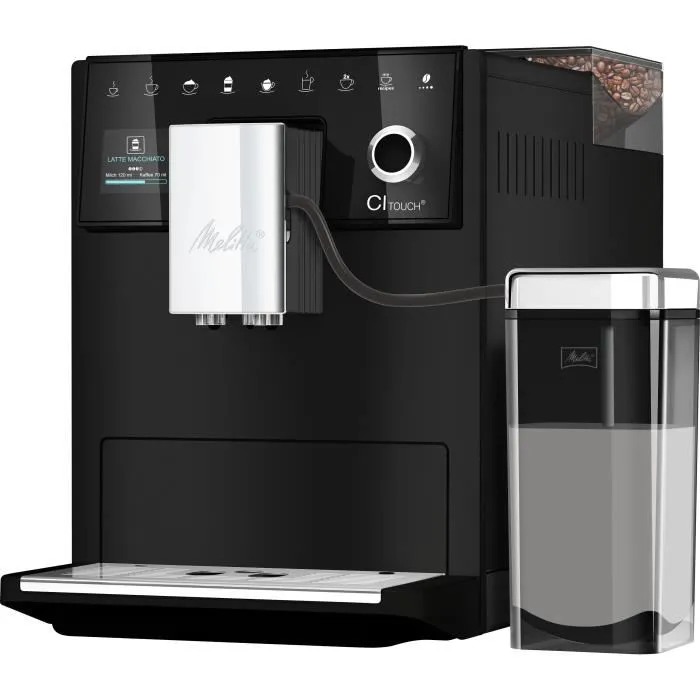 Melitta CI Touch 630-112 Machine à café automatique avec écran tactile, double réservoir à grains, préparation multiboissons, Noir mat